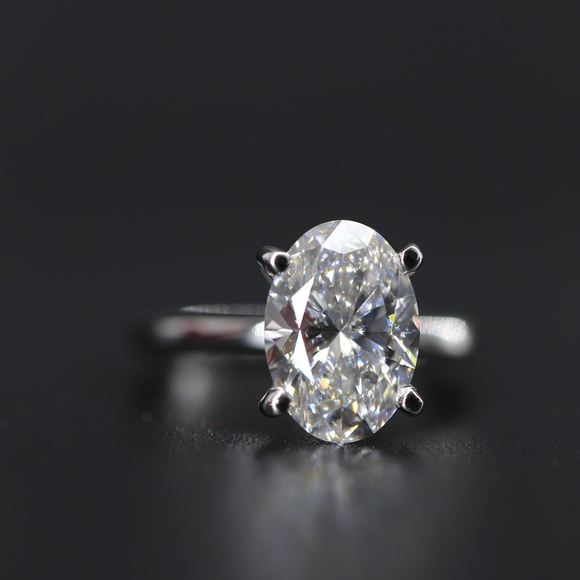 3 Carat Oval Lab Grown Diamond Solitaire Ring - Picture 7 of 14